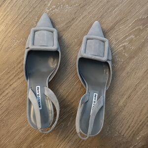 Manolo Blahnik Light Gray Suede Pointed Slingback Flats Maysli 38.5 #maysale